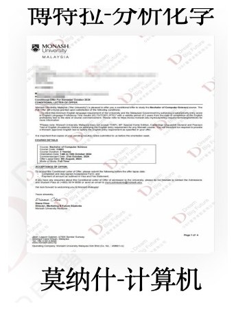 蒙纳士大学马来西亚分校计算机方向录取结果脱敏图