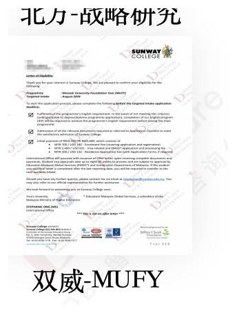 双威学院MUFY录取结果脱敏图